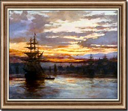 Harbor and Masted Ship